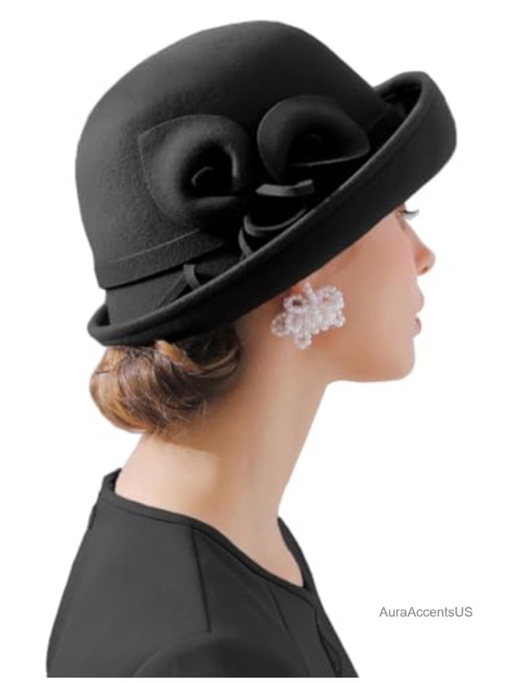 Women Vintage Wool Felt Flowers Bucket Cloche Bowler Hat Church Wedding